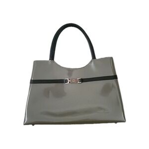 Beijo Olive Green Patent Leather Rectangle Double Strap Shoulder Bag Purse Luxur